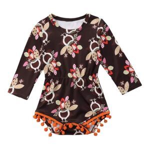 Baby Girls Tong Thanksgiving Turkey Pom Bodysuit - Sz 2T